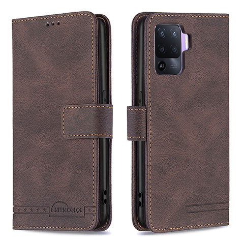 Custodia Portafoglio In Pelle Cover con Supporto B15F per Oppo Reno5 Lite Marrone