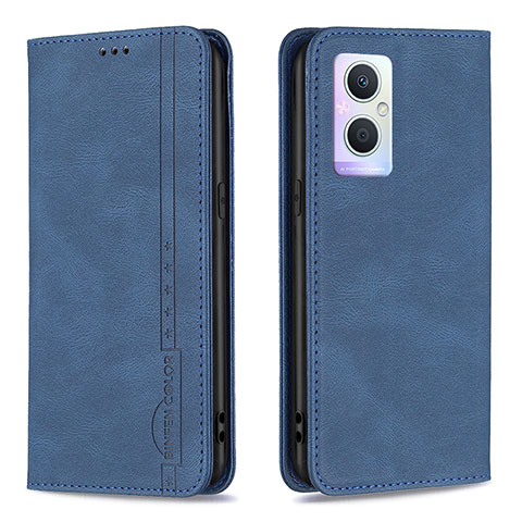 Custodia Portafoglio In Pelle Cover con Supporto B15F per Oppo Reno7 Lite 5G Blu