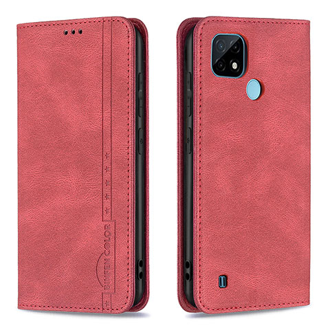 Custodia Portafoglio In Pelle Cover con Supporto B15F per Realme C21 Rosso