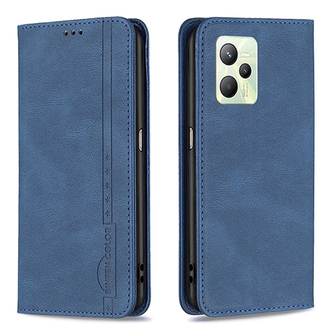 Custodia Portafoglio In Pelle Cover con Supporto B15F per Realme C35 Blu