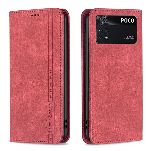 Custodia Portafoglio In Pelle Cover con Supporto B15F per Xiaomi Poco M4 Pro 4G Rosso