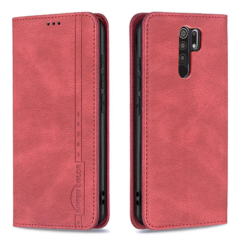 Custodia Portafoglio In Pelle Cover con Supporto B15F per Xiaomi Redmi 9 Prime India Rosso