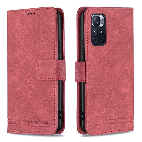 Custodia Portafoglio In Pelle Cover con Supporto B15F per Xiaomi Redmi Note 11 5G Rosso