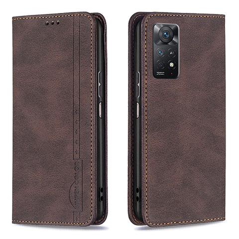 Custodia Portafoglio In Pelle Cover con Supporto B15F per Xiaomi Redmi Note 11 Pro 4G Marrone