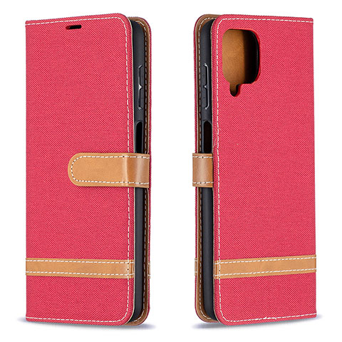 Custodia Portafoglio In Pelle Cover con Supporto B16F per Samsung Galaxy A12 Rosso