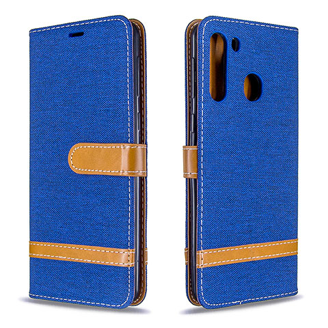 Custodia Portafoglio In Pelle Cover con Supporto B16F per Samsung Galaxy A21 Blu