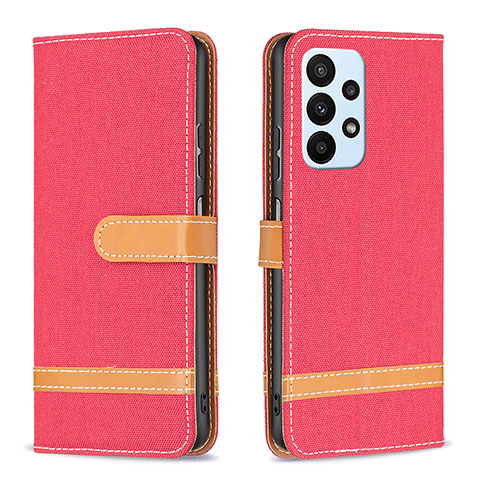 Custodia Portafoglio In Pelle Cover con Supporto B16F per Samsung Galaxy A23 4G Rosso