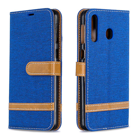 Custodia Portafoglio In Pelle Cover con Supporto B16F per Samsung Galaxy M30 Blu