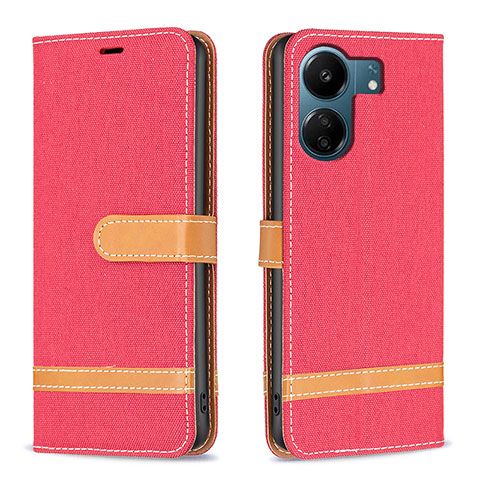 Custodia Portafoglio In Pelle Cover con Supporto B16F per Xiaomi Poco C65 Rosso