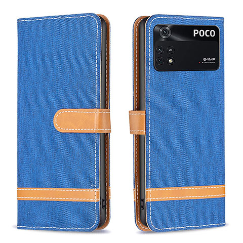 Custodia Portafoglio In Pelle Cover con Supporto B16F per Xiaomi Poco M4 Pro 4G Blu