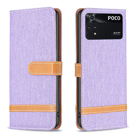 Custodia Portafoglio In Pelle Cover con Supporto B16F per Xiaomi Poco M4 Pro 4G Lavanda