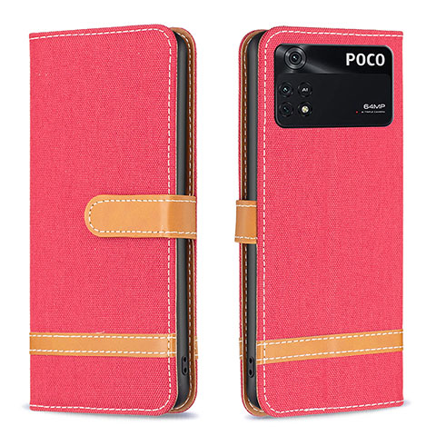 Custodia Portafoglio In Pelle Cover con Supporto B16F per Xiaomi Poco M4 Pro 4G Rosso