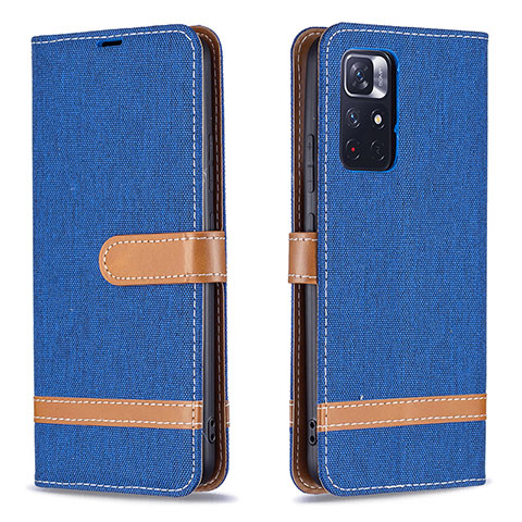 Custodia Portafoglio In Pelle Cover con Supporto B16F per Xiaomi Poco M4 Pro 5G Blu