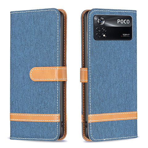 Custodia Portafoglio In Pelle Cover con Supporto B16F per Xiaomi Poco X4 Pro 5G Blu Notte