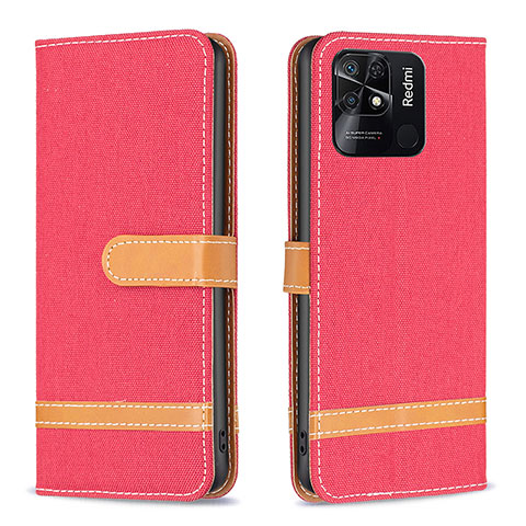 Custodia Portafoglio In Pelle Cover con Supporto B16F per Xiaomi Redmi 10 India Rosso