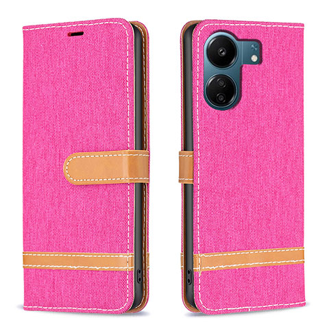 Custodia Portafoglio In Pelle Cover con Supporto B16F per Xiaomi Redmi 13C Rosa Caldo