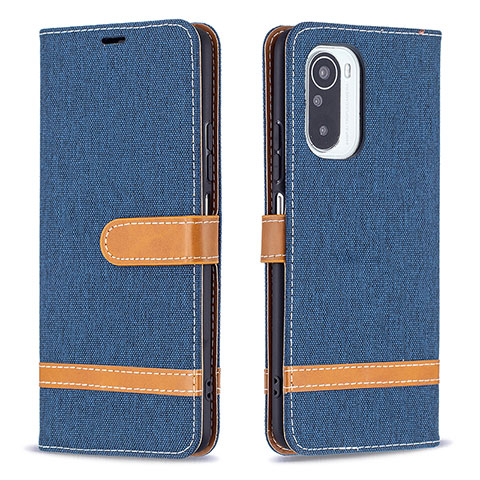 Custodia Portafoglio In Pelle Cover con Supporto B16F per Xiaomi Redmi K40 Pro 5G Blu Notte