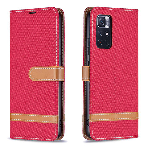 Custodia Portafoglio In Pelle Cover con Supporto B16F per Xiaomi Redmi Note 11 5G Rosso