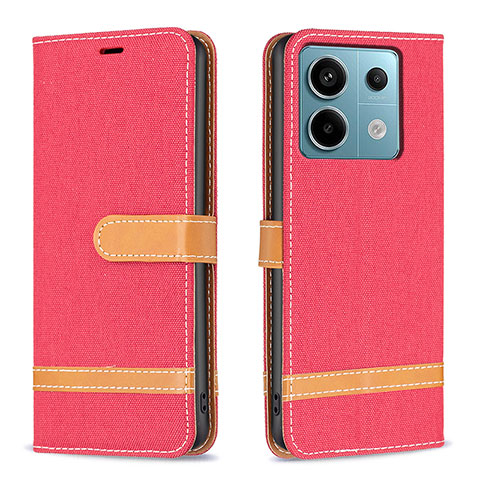 Custodia Portafoglio In Pelle Cover con Supporto B16F per Xiaomi Redmi Note 13 Pro 5G Rosso