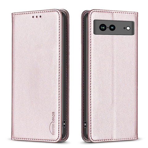 Custodia Portafoglio In Pelle Cover con Supporto B17F per Google Pixel 7a 5G Oro Rosa