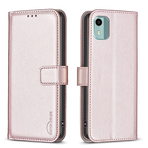 Custodia Portafoglio In Pelle Cover con Supporto B17F per Nokia C12 Pro Oro Rosa