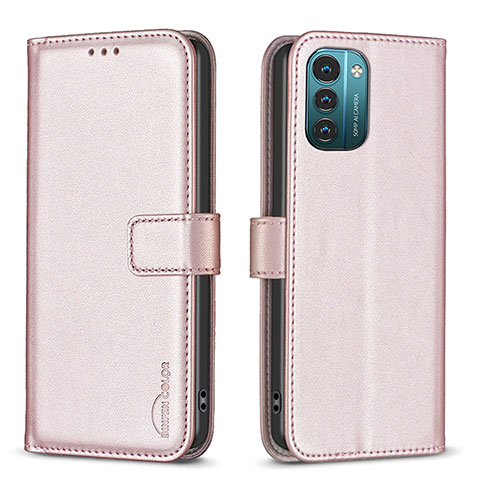 Custodia Portafoglio In Pelle Cover con Supporto B17F per Nokia G11 Oro Rosa