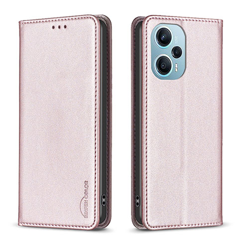 Custodia Portafoglio In Pelle Cover con Supporto B17F per Xiaomi Poco F5 5G Oro Rosa