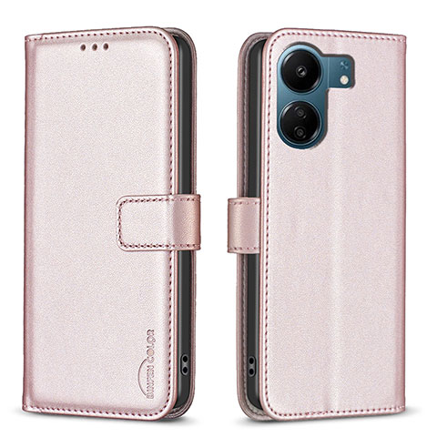 Custodia Portafoglio In Pelle Cover con Supporto B17F per Xiaomi Redmi 13C Oro Rosa