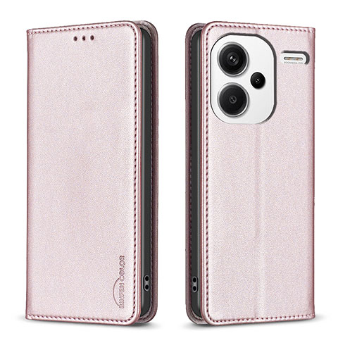 Custodia Portafoglio In Pelle Cover con Supporto B17F per Xiaomi Redmi Note 13 Pro+ Plus 5G Oro Rosa