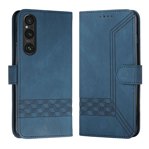 Custodia Portafoglio In Pelle Cover con Supporto B21F per Sony Xperia 1 V Blu