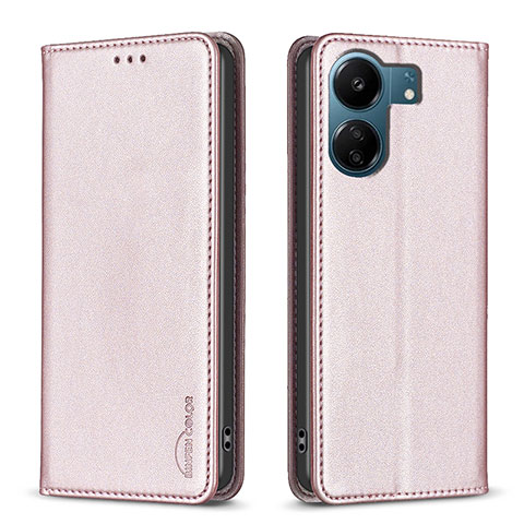 Custodia Portafoglio In Pelle Cover con Supporto B22F per Xiaomi Poco C65 Oro Rosa