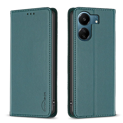 Custodia Portafoglio In Pelle Cover con Supporto B22F per Xiaomi Redmi 13C Verde