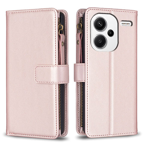 Custodia Portafoglio In Pelle Cover con Supporto B22F per Xiaomi Redmi Note 13 Pro+ Plus 5G Oro Rosa