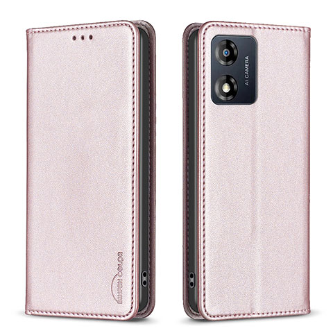 Custodia Portafoglio In Pelle Cover con Supporto B23F per Motorola Moto E13 Oro Rosa