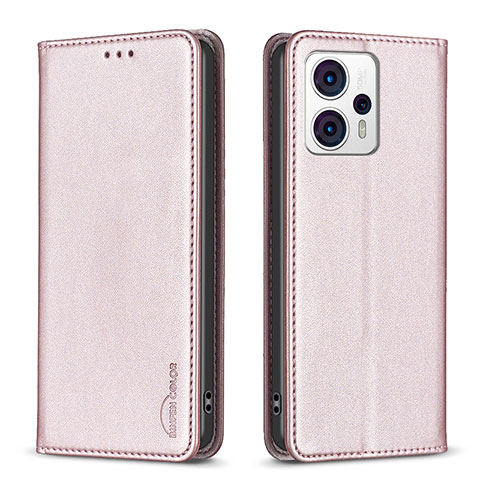 Custodia Portafoglio In Pelle Cover con Supporto B23F per Motorola Moto G23 Oro Rosa