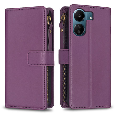 Custodia Portafoglio In Pelle Cover con Supporto B23F per Xiaomi Poco C65 Viola