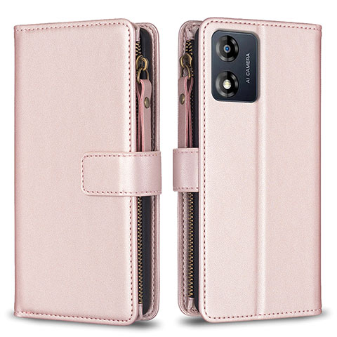 Custodia Portafoglio In Pelle Cover con Supporto B25F per Motorola Moto E13 Oro Rosa