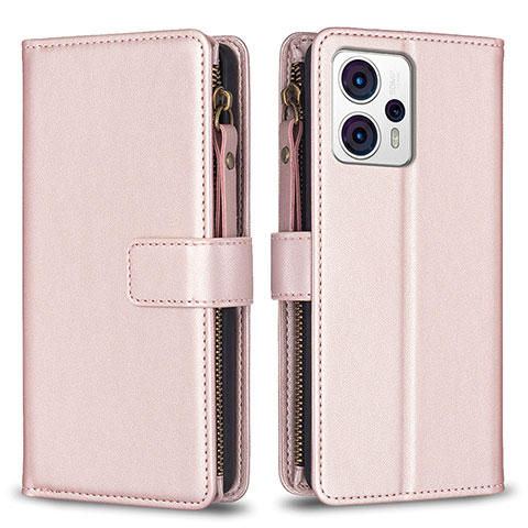 Custodia Portafoglio In Pelle Cover con Supporto B25F per Motorola Moto G13 Oro Rosa