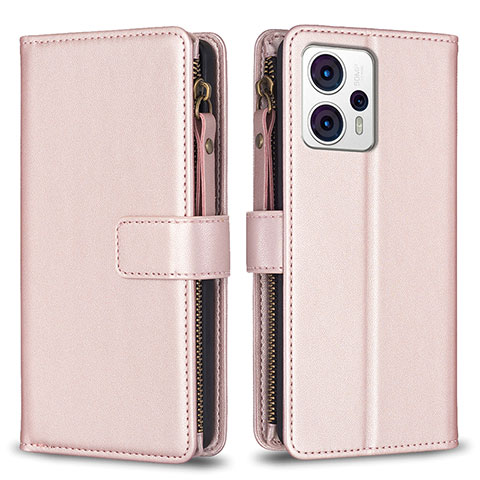 Custodia Portafoglio In Pelle Cover con Supporto B25F per Motorola Moto G23 Oro Rosa