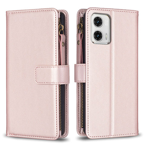 Custodia Portafoglio In Pelle Cover con Supporto B25F per Motorola Moto G73 5G Oro Rosa