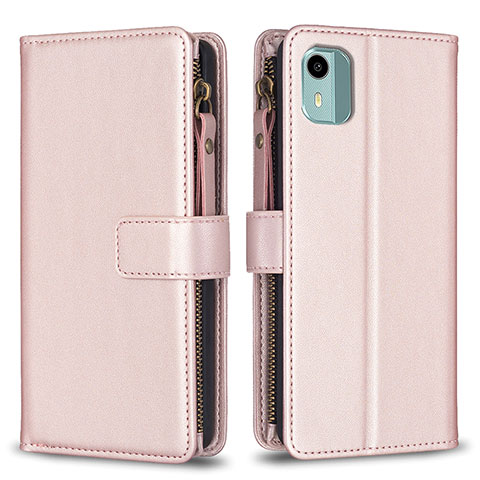 Custodia Portafoglio In Pelle Cover con Supporto B25F per Nokia C12 Plus Oro Rosa