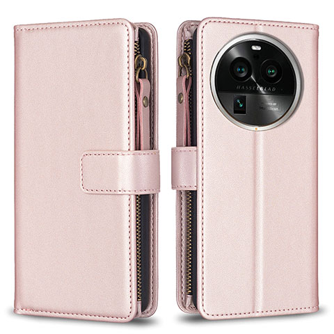 Custodia Portafoglio In Pelle Cover con Supporto B25F per Oppo Find X6 Pro 5G Oro Rosa