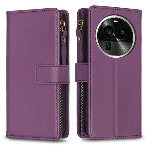 Custodia Portafoglio In Pelle Cover con Supporto B26F per Oppo Find X6 5G Viola