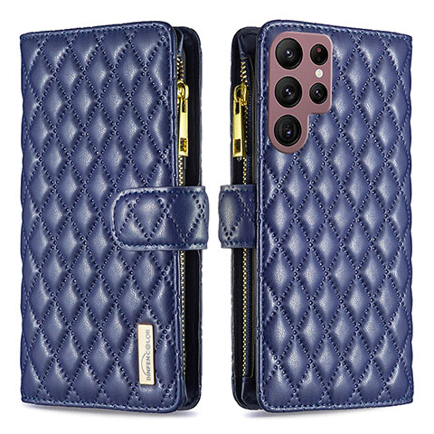 Custodia Portafoglio In Pelle Cover con Supporto BF1 per Samsung Galaxy S22 Ultra 5G Blu