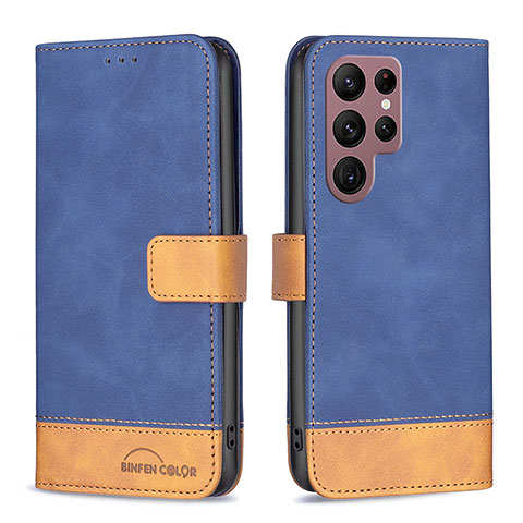 Custodia Portafoglio In Pelle Cover con Supporto BF1 per Samsung Galaxy S23 Ultra 5G Blu