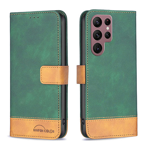 Custodia Portafoglio In Pelle Cover con Supporto BF1 per Samsung Galaxy S23 Ultra 5G Verde