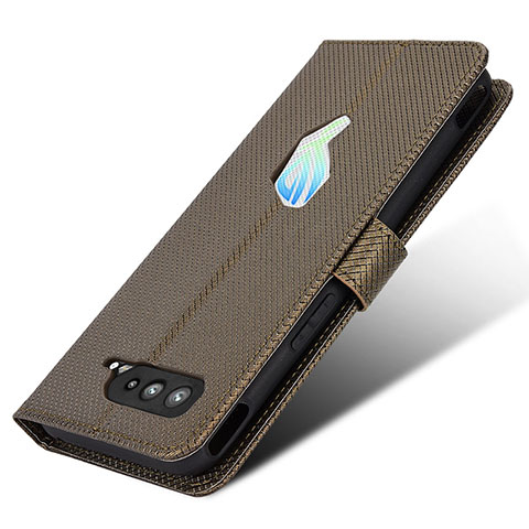 Custodia Portafoglio In Pelle Cover con Supporto BY1 per Asus ROG Phone 5 Ultimate Marrone