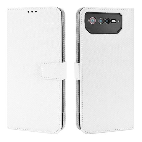 Custodia Portafoglio In Pelle Cover con Supporto BY1 per Asus ROG Phone 6 Bianco