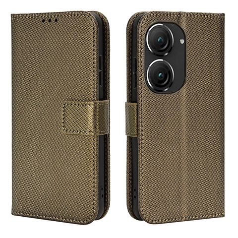 Custodia Portafoglio In Pelle Cover con Supporto BY1 per Asus ZenFone 10 Marrone