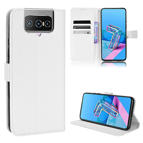 Custodia Portafoglio In Pelle Cover con Supporto BY1 per Asus Zenfone 7 Pro ZS671KS Bianco